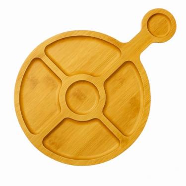 Imagem de Petisqueira de Bambu Premium 5 Divisórias 24x34cm — Mesa Posta Charmosa, Sustentável, Ideal para Frios, Petiscos e Aperitivos Gourmet