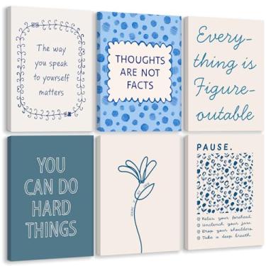 Imagem de Decoração de parede de saúde mental terapia escritório tela cartazes azul boho imagem motivacional psicologia arte inspiradora citações positivas impressões para escritório de aconselhamento 20 x 25 x