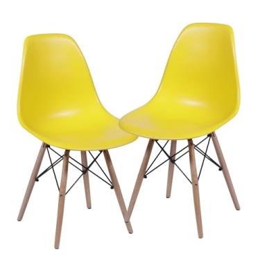 Imagem de Cadeira Charles Eames Design Clássico com Encosto Anatômico, Assento Ergonômico e Pernas de Madeira Natural para Sala, Escritório ou Jantar - Unidade ou Kit (2, Amarelo, Infantil)
