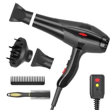 Imagem de Secador de cabelo profissional iônico para salão de beleza, secador de cabelo 2400 W, potente, secagem rápida, luz azul, iônico, com difusor, motor CA, temperatura constante, secadores de íons