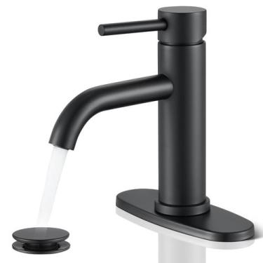 Imagem de Torneira de banheiro WINKEAR Black Single Hole com dreno pop-up