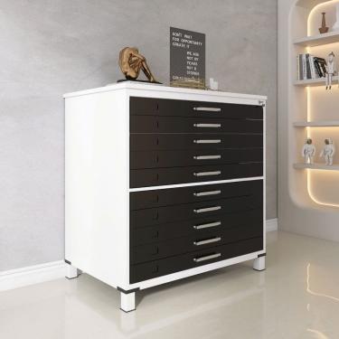 Imagem de Mapoteca 10 Gavetas 120,4cm X 122,3cm Aço Branco/Preto