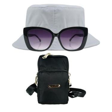 Imagem de Kit Chapéu Bucket Hat, Bolsa Pequena Feminina Transversal E Óculos De 