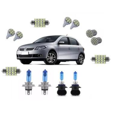 Imagem de Kit Lampada Super Branca Farol Simples + Led Gol Voyage G5 - Techone