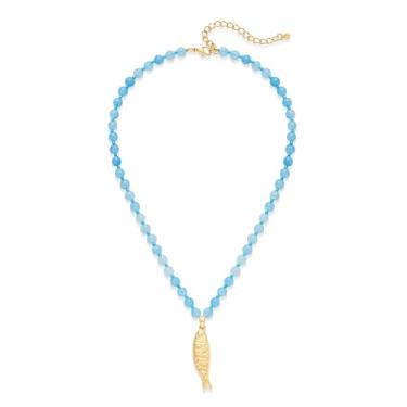 Imagem de Colar de peixe feminino com pingente de concha de praia banhado a ouro 14 K, joia elegante e ajustável, 0.3, Latão, Sem Pedra Preciosa