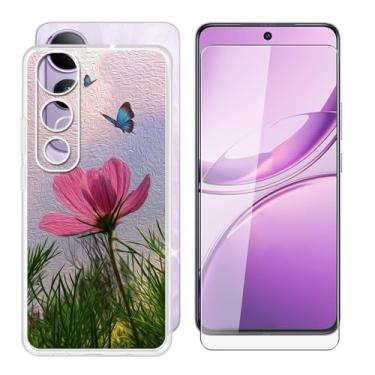 Imagem de Capa de celular para Vivo V50 Lite 5G (6,7 polegadas) + protetor de tela, capa à prova de choque, capa de silicone macio, TPU (poliuretano termoplástico), capa transparente antiarranhões + vidro