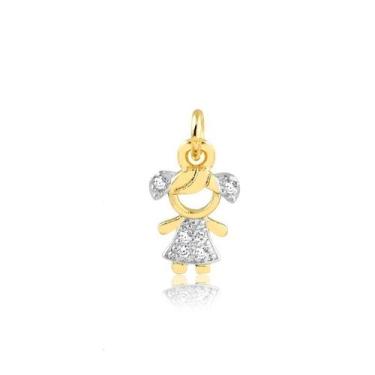 Imagem de Pingente Menina Com Pedras De Zircônia Folheado A Ouro - Radhau Joias,