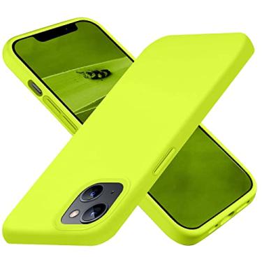 Imagem de Ownest Compatível com capa para iPhone 13 e capa para iPhone 14 de 6,1 polegadas com capa protetora de silicone fino à prova de choque para iPhone 13/iPhone 14 com [forro de microfibra de toque macio] - amarelo fluorescente