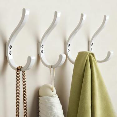 Imagem de Ganchos de parede para pendurar casaco e toalha - Cabide grande de 13,7 cm resistente para mochila, roupão, bolsa, suporte para armário e porta montado na parede, branco, pacote com 4, parafusos