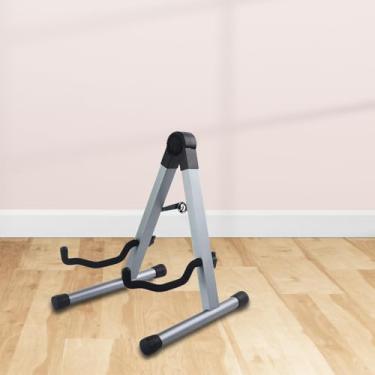 Imagem de Yunhgft Suporte de Guitarra de Metal Dobrável em Formato de a, Baixo Elétrico Acústico, Ukulele, Pés Antiderrapantes Acolchoados para Concertos, Escola de Mús, Cinza Alumínio