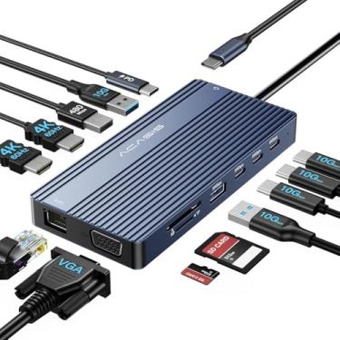 Imagem de Estação de ancoragem USB C 14 em 1, monitor HDMI duplo, estação de ancoragem para laptop, tela tripla 2 x 4K60 HDMI, 1080p VGA, Ethernet, 3 USBC 10 Gbps, 100 W PD, SD/TF 3.0, áudio - para MacBook