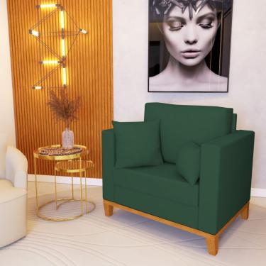 Imagem de Poltrona Beny Decorativa Com 2 Almofadas Veludo Verde Base Em Madeira Maciça