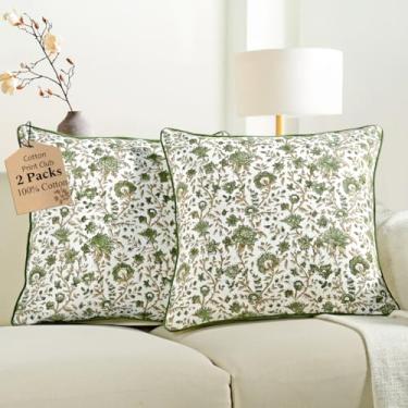 Imagem de CPC Capas de almofada para sofá, almofadas decorativas de sofá de 50 x 50 cm para sala de estar, 100% algodão, boêmio, fofas, para ambientes externos, capas de flores ou mantas formais - verde jardim