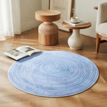 Imagem de Carvapet Tapete redondo de imitação de juta - Tapete circular de 91 cm com aparência de juta lavável pequena pilha baixa de 91 cm com suporte de borracha antiderrapante, tapete de área resistente a