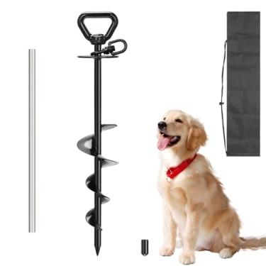 Imagem de Estaca resistente para amarrar para cães de 30 cm, âncora espiral de metal giratória de 360° para quintal, adequada para cães grandes de até 68 kg - para acampamento ao ar livre