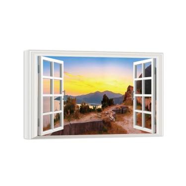 Imagem de Falsas Janelas Paisagens Impressões em Tela-sol montanhas-Quadro Arte Moderna-Natureza Pintura Pronta para Pendurar Tela Embrulhada 20x30cm