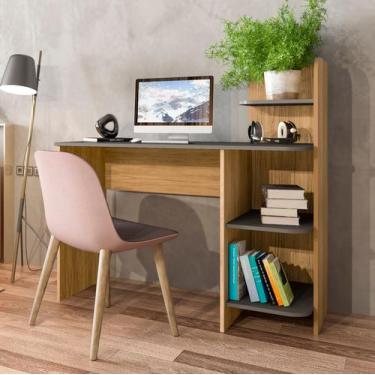 Imagem de Escrivaninha Com Estante 3 Prateleiras Artely Link Cor Carvalho com Gr