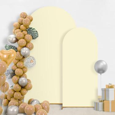 Imagem de GOJAWAY Conjunto de 3 capas de arco de casamento branco marfim de 1,8 m, elastano para arco de casamento para topo redondo Chiara Arch Back, suporte para decoração de festa de aniversário, cerimônia