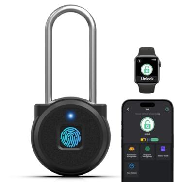 Imagem de Cadeado de impressão digital, cadeado Keylesslife com impressão digital, cadeado inteligente biométrico longo para uso externo à prova d'água para armário, academia, cerca, portão, caixa de