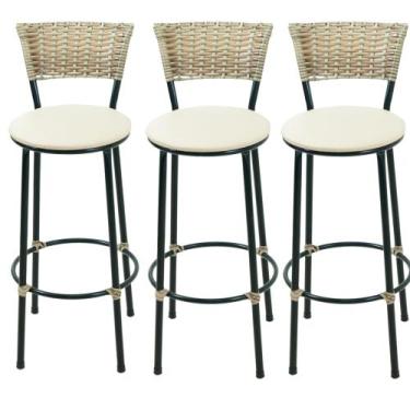 Imagem de Kit 3 banquetas alta cozinha balcão area casa - ESPAÇO JUNCO, BEGE