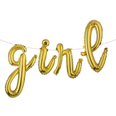 Imagem de Letras de banner de balão de 40,6 cm para meninos ou meninas | Balões reveladores de gênero, decorações de revelação de gênero | Decorações de chá de bebê (L menina dourada)