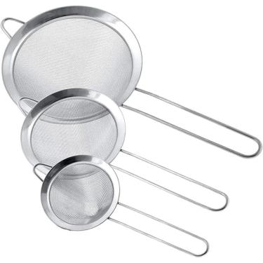 Imagem de Kit 3 Peneiras Coador em Aço Inox de Cozinha 8cm 10cm 12cm