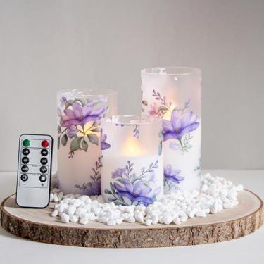 Imagem de Velas de vidro cintilante sem chama Mavandes Purple Flowers