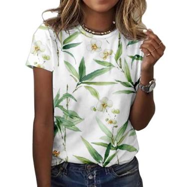 Imagem de Camiseta ZOCANIA com estampa floral feminina, mistura de algodão