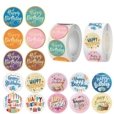 Imagem de 1000 pçs adesivos de feliz aniversário balões adesivos coloridos redondos adesivos de aniversário selos etiquetas em 16 designs para etiqueta de festa adesivos decorativos