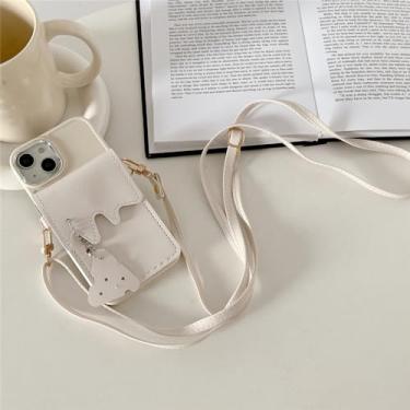 Imagem de Carteira Crossbody Lanyard Phone Case para IPhone 14 Pro Max 13 12 11 X XR XS 7 8 Plus Capa traseira protetora de couro, branca, para iPhone 7Plus (8Plus