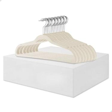 Imagem de Kit Cabides Veludo Para Roupas Adulto 30 Unidades Fino Resistente(Bege)