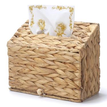 Imagem de Capa de toalha de mão de jacinto de água compatível com toalhas de mão de papel descartáveis Kleenex, suporte de toalha de mão de vime tecido para banheiro, cozinha, sala de estar, bancada