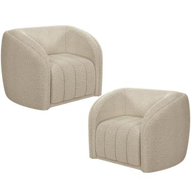 Imagem de Kit 2 Poltronas Decorativa Para Sala Lazio M03 Bouclê Bege - Lyam Decor
