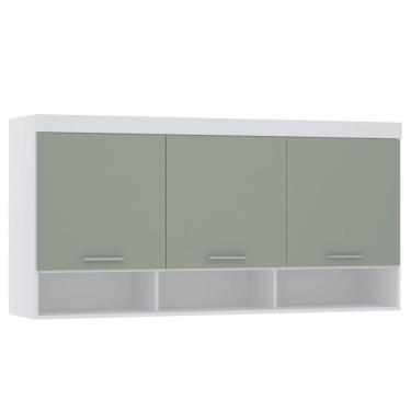 Imagem de Armário Aéreo Maleiro Modulado 165cm 3 Portas Alpes Luciane Móveis Branco Pf Com Verde Pf
