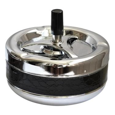 Imagem de Cinzeiro Giratorio Metal Preto Grande Redondo Com Tampa