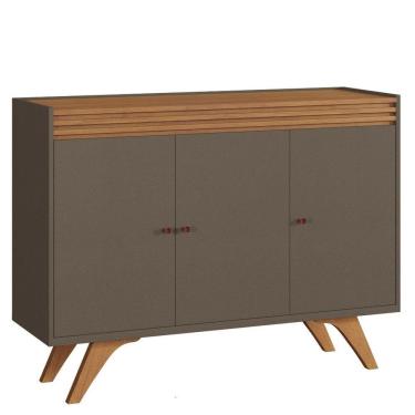 Imagem de Buffet Madrid Pés Em Madeira Maciça 3 Portas Mavaular Platinum/Naturalle