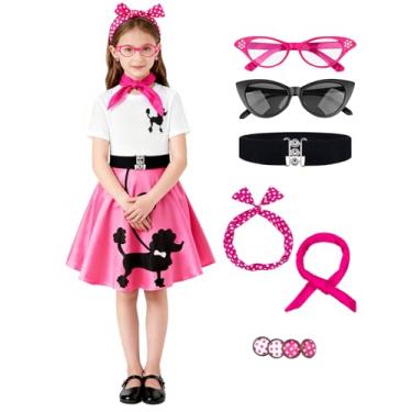 Imagem de bakjuno Vestido vintage para meninas anos 1950, retrô dos anos 50, fantasia de Halloween para festa de bolinhas, Multicolorido., 10 Anos