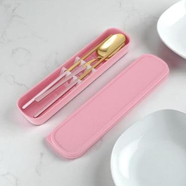 Imagem de Generic 1 conjunto de talheres para lava-louças, colher projetada na cintura, conjunto de 2 peças com caixa de aço inoxidável dourado rosa 23,7 x 6 x 6 cm