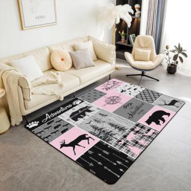 Imagem de Erosebridal Tapete retrô rústico para sala de estar, casa de fazenda, urso, 12 x 17 cm, caça, animais selvagens, sala de estar, tapete decorativo xadrez de búfalo para decoração de quarto, decoração