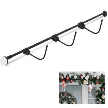 Imagem de Bucherry Cabide de guirlanda de porta frontal – guirlanda ajustável de 180 a 203 cm, resistente, para pendurar grinaldas, luzes coloridas, sem parafusos, perfuração, sem danos, fácil montagem (preto)
