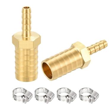 Imagem de Rebower Pacote com 2 farpas de mangueira de latão para adaptador, farpa de 5/20.3 cm x 1/10.2 cm W/4 peças de braçadeira de mangueira para ar industrial, automotivo, transferência de fluidos