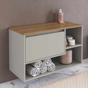 Imagem de Balcão Gabinete de Banheiro Suspenso 80cm com 1 Porta e Nichos Barcelo