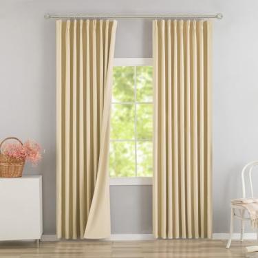 Imagem de DONREN Cortinas blackout plissadas bege com ganchos - 264 cm de comprimento escurecimento de ambiente com isolamento térmico painéis de cortina para sala de estar quarto 2 painéis 101,6 cm x 104 C