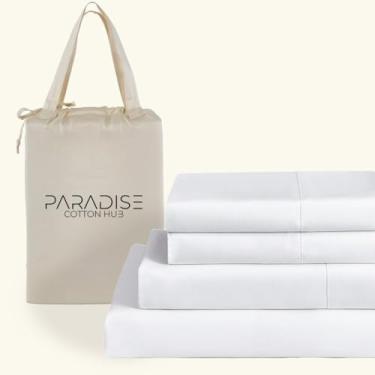 Imagem de Paradise Cotton Hub Conjunto de lençóis Queen Size de 4 peças, confortável, respirável e refrescante, algodão egípcio 1000 fios, cabe perfeitamente em colchões de 25,4 a 30,5 cm de profundidade