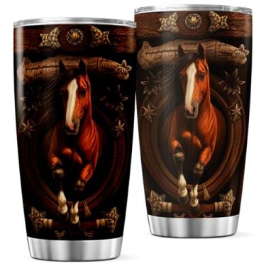 Imagem de Copo de aço inoxidável com design de caubói ocidental de cavalo galopante de 590 ml para amantes de cavaleiros e entusiastas do estilo de fazenda, caneca de café quente e legal para viagem com calor