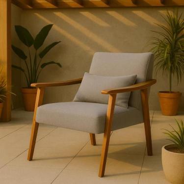 Imagem de Poltrona Aurora Linho Com Almofada Estofada Decorativa Recepção De Esc