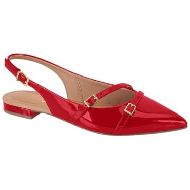 Imagem de Sandália Slingback Feminina Vizzano – Salto Baixo, Verniz Vermelho, Elegante e Confortável (Vermelho Verniz, BR, Adulto, Numérico, 33)