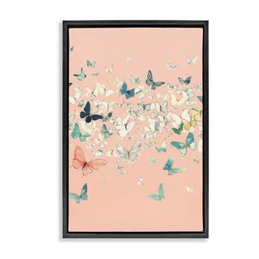 Imagem de Stupell Industries Arte de parede em tela flutuante emoldurada com borboletas blush sobre rosa e preto, design por Petal Prints Design, 78 x 53 cm