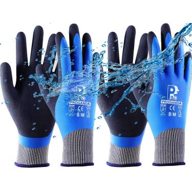 Imagem de Luvas de trabalho à prova d'água com aderência superior Hanhelp Safet, revestimento duplo de náilon, confortável, para jardim, automotivo, multiuso - 2 pares