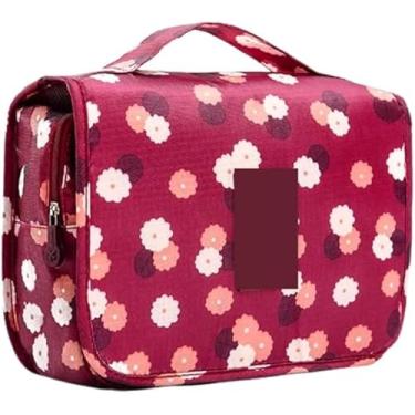 Imagem de Nécessaire Organizadora de Viagem Impermeável em Nylon – Grande Espaço, Múltiplos Compartimentos e Gancho para Pendurar | Vinho Flores